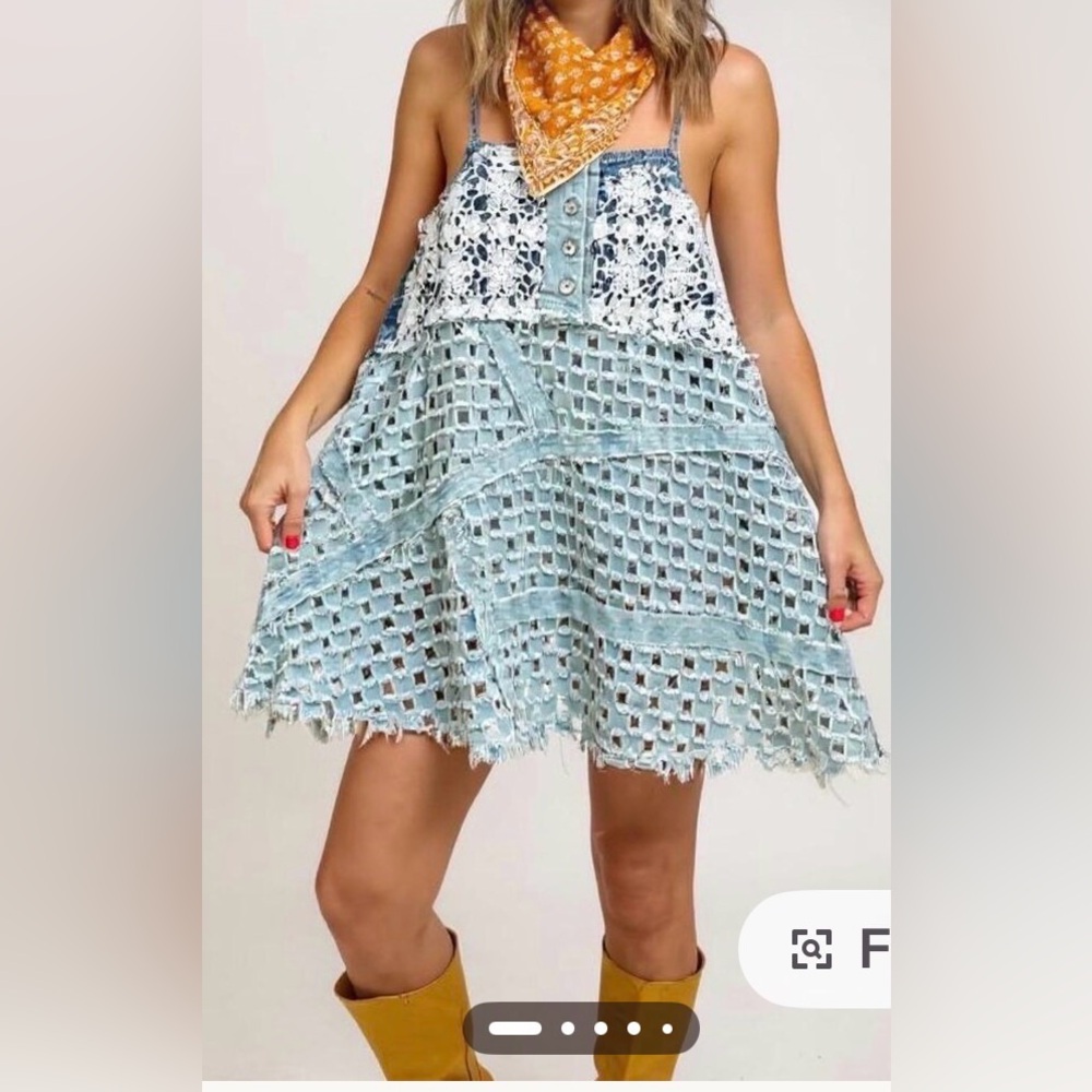 POL Denim tunic/dress boho western adjustable straps, true to size fit, small